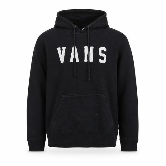 Front view of Vans men’s black pullover hoodie small fleece logo skate streetwear