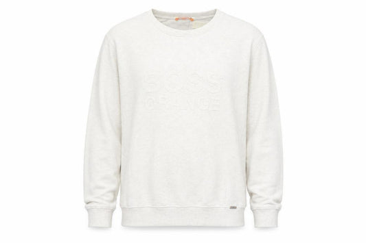 Front view of Hugo Boss Men's Beige Logo Pullover Sweatshirt, size M