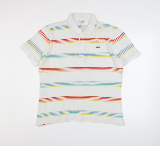 Lacoste Men's White Striped Cotton Polo Shirt Size L