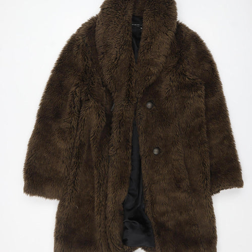 Marks and Spencer Per Una Women's Brown Faux Fur Mid-Length Coat M