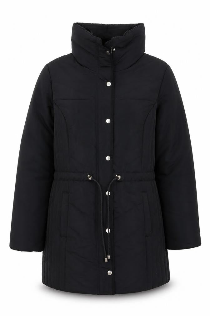 Front view of Anne Weyburn Women's Black, size 16, Mid-Length Puffer Coat