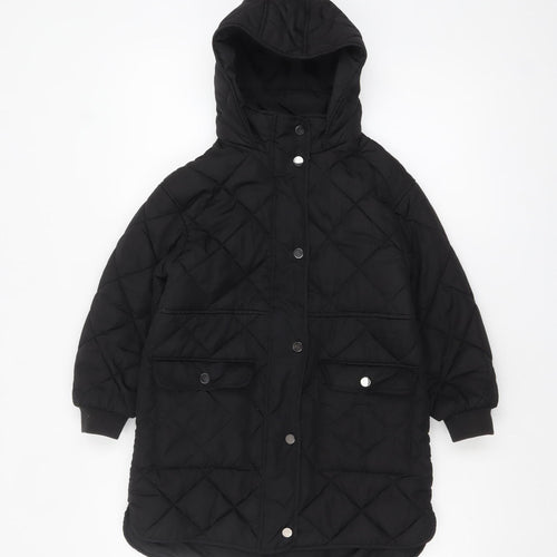 Next Girls Black Quilted Long Hooded Coat 7 Years Winter Jacket