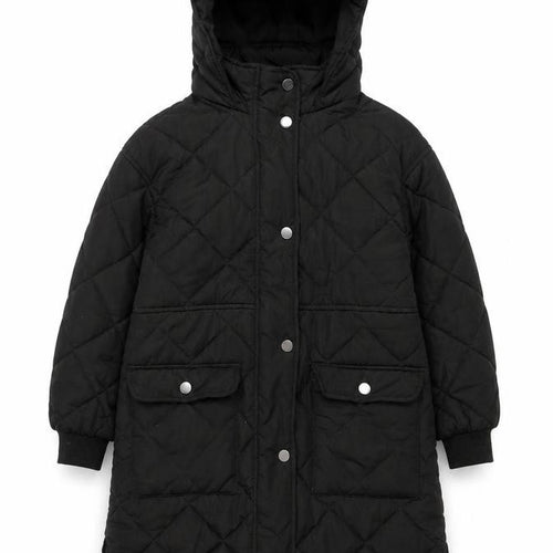 Next Girls Black Quilted Long Hooded Coat 7 Years Winter Jacket