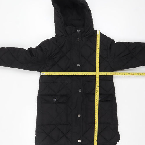 Next Girls Black Quilted Long Hooded Coat 7 Years Winter Jacket