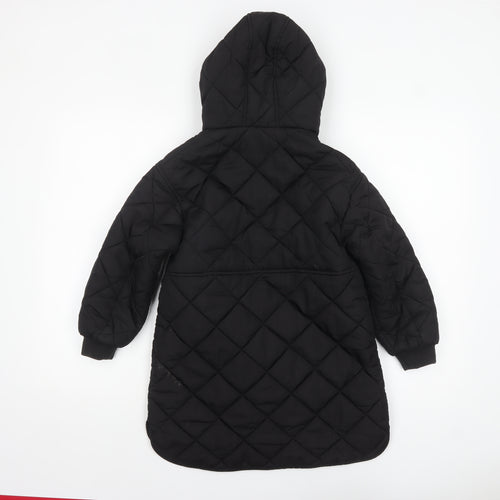Next Girls Black Quilted Long Hooded Coat 7 Years Winter Jacket