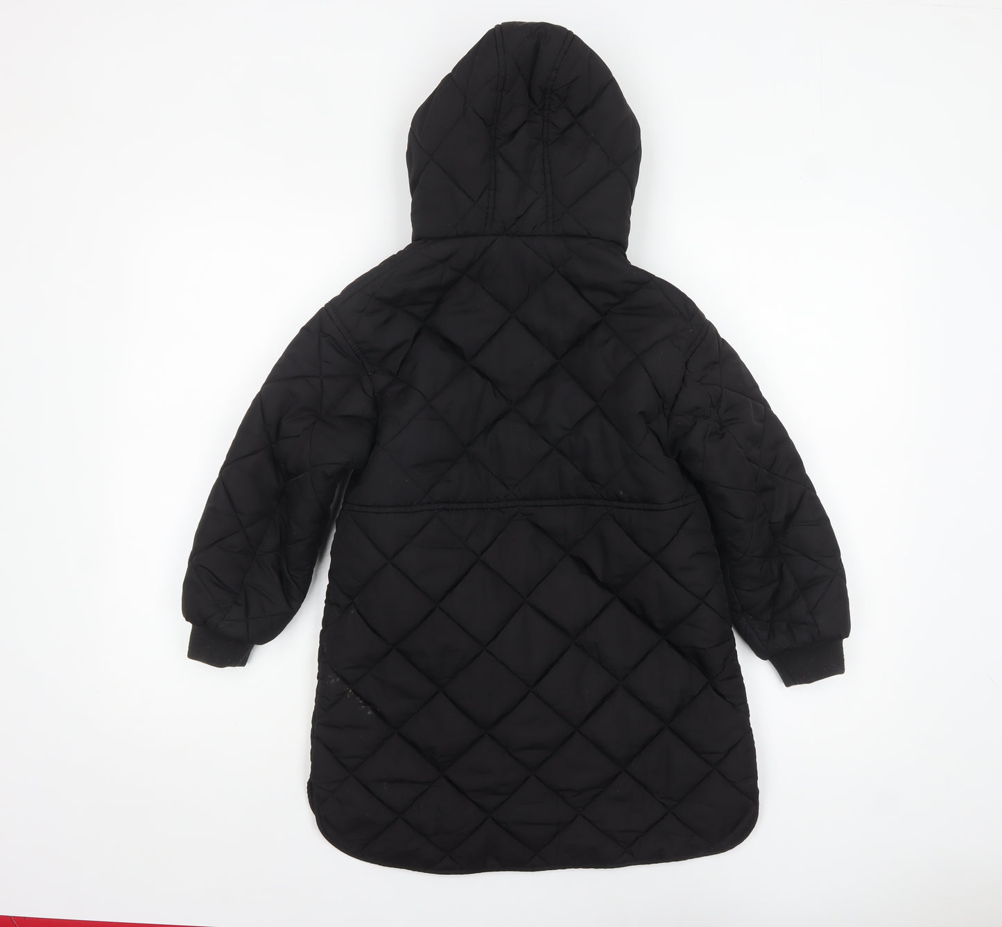 Next Girls Black Quilted Long Hooded Coat 7 Years Winter Jacket