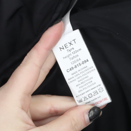 Next Girls Black Quilted Long Hooded Coat 7 Years Winter Jacket