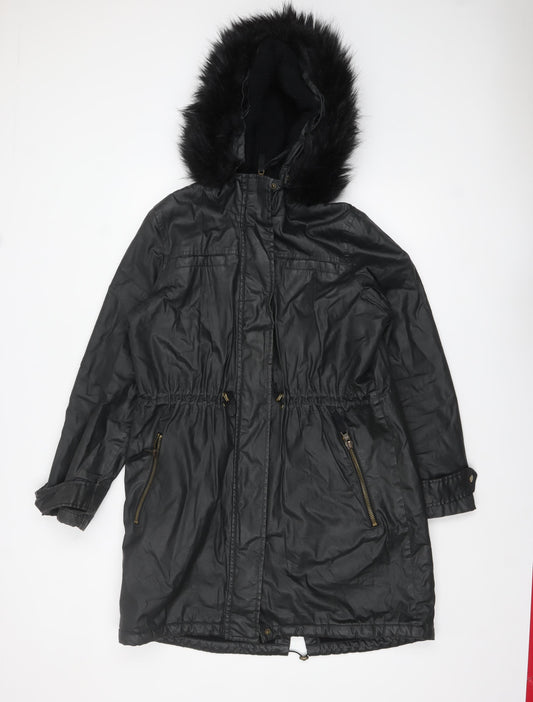 Marks and Spencer Women’s Black Faux Fur Hooded Parka Coat Size 14