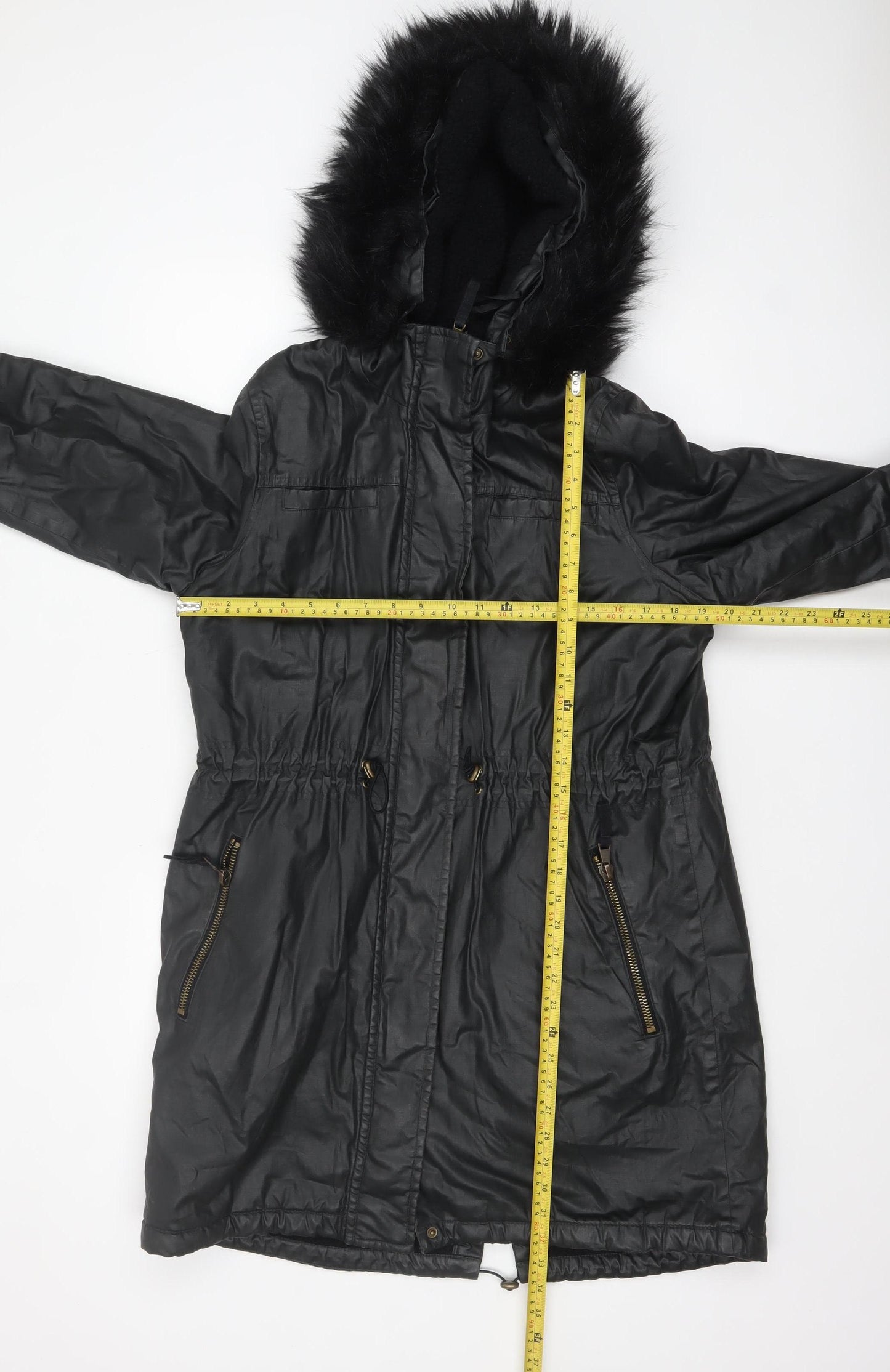 Marks and Spencer Women’s Black Faux Fur Hooded Parka Coat Size 14