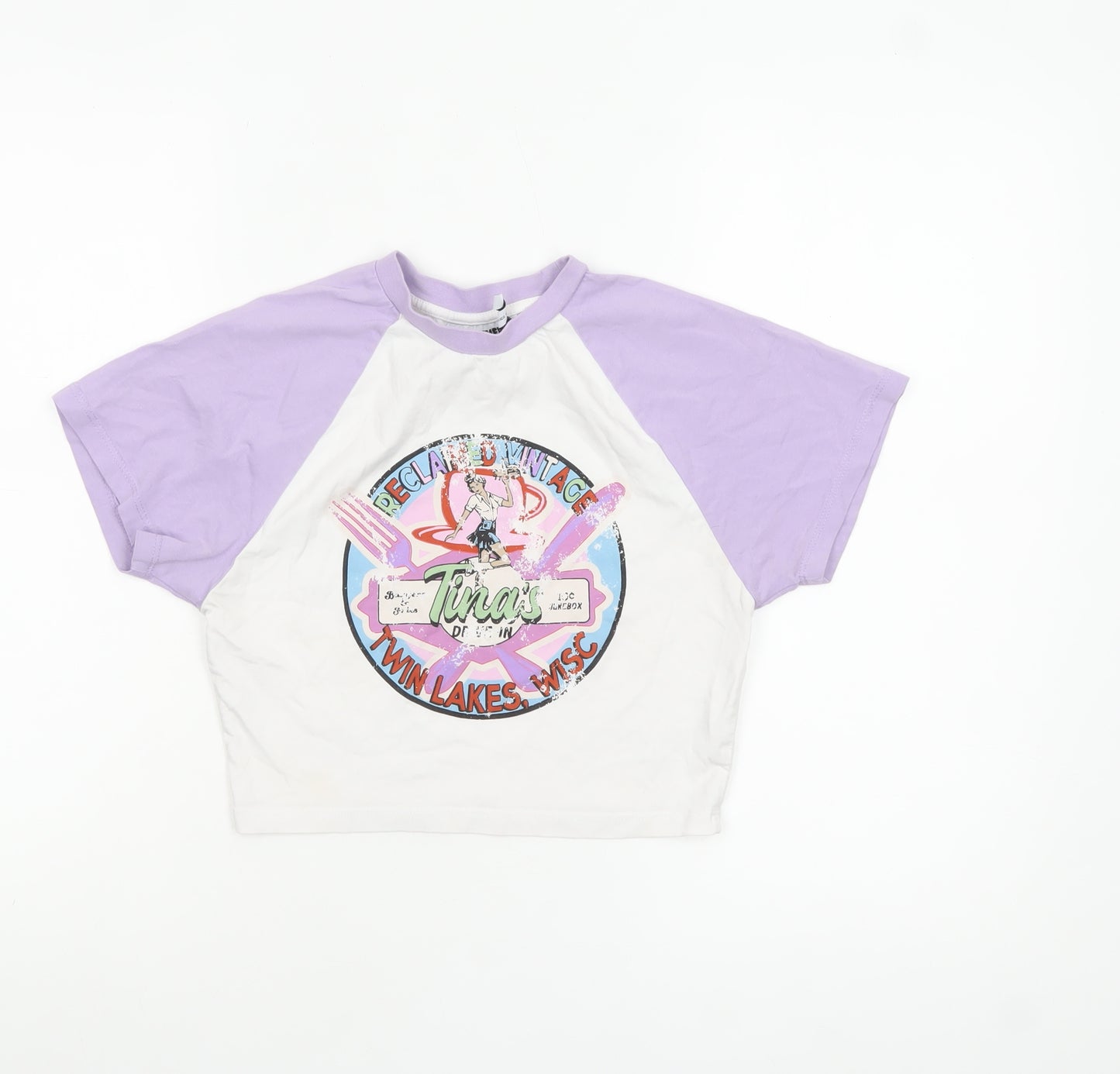 Reclaimed Vintage Women's Multicoloured Cropped T-Shirt Size 8