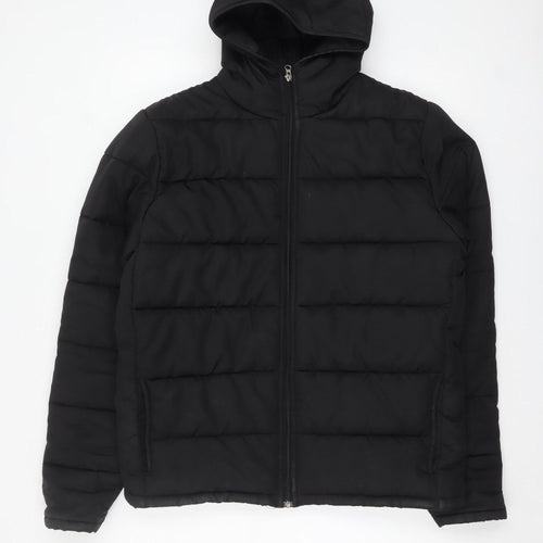TRN 1961 Men's Black L Hooded Puffer Jacket Winter Lined Zip