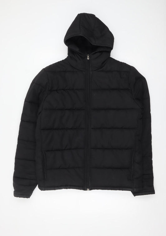 TRN 1961 Men's Black L Hooded Puffer Jacket Winter Lined Zip