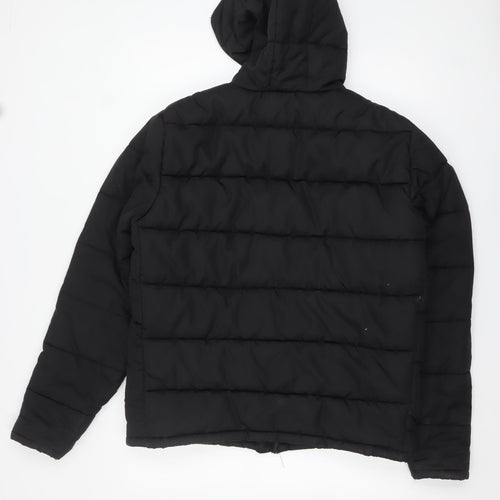 TRN 1961 Men's Black L Hooded Puffer Jacket Winter Lined Zip