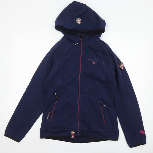 Geographical Norway Women's Blue Full Zip Hooded Fleece Jacket UK 12