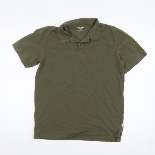 Jack & Jones Men's Green Cotton Polo Shirt M Regular Fit