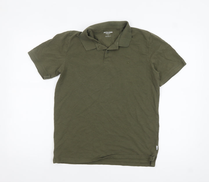 Jack & Jones Men's Green Cotton Polo Shirt M Regular Fit