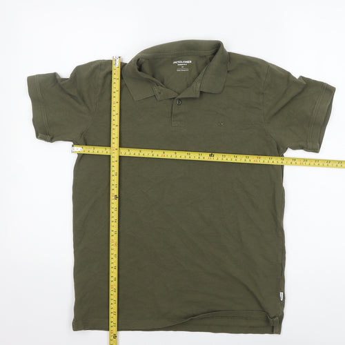 Jack & Jones Men's Green Cotton Polo Shirt M Regular Fit
