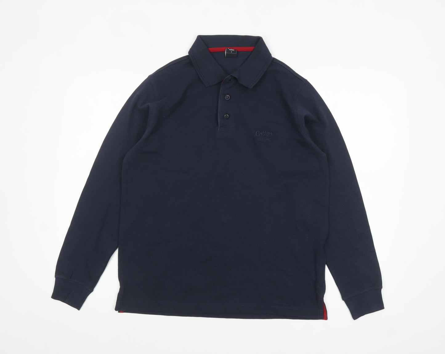 Cotton Traders Men's Blue Long Sleeve Polo Shirt Size S 100% Cotton