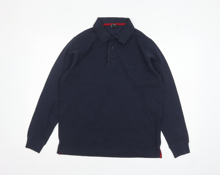 Cotton Traders Men's Blue Long Sleeve Polo Shirt Size S 100% Cotton