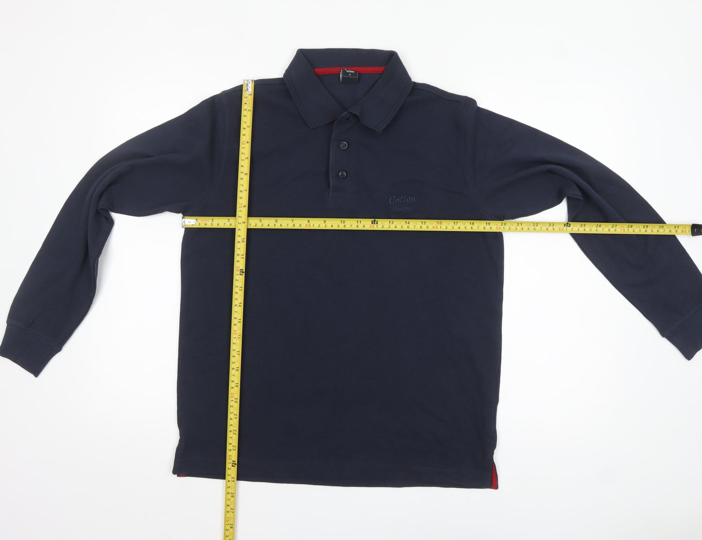 Cotton Traders Men's Blue Long Sleeve Polo Shirt Size S 100% Cotton
