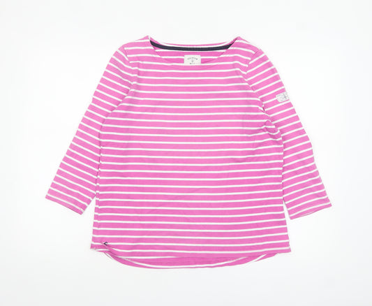 Joules Women Pink White Striped Cotton Long Sleeve Boat Neck Top Size 14