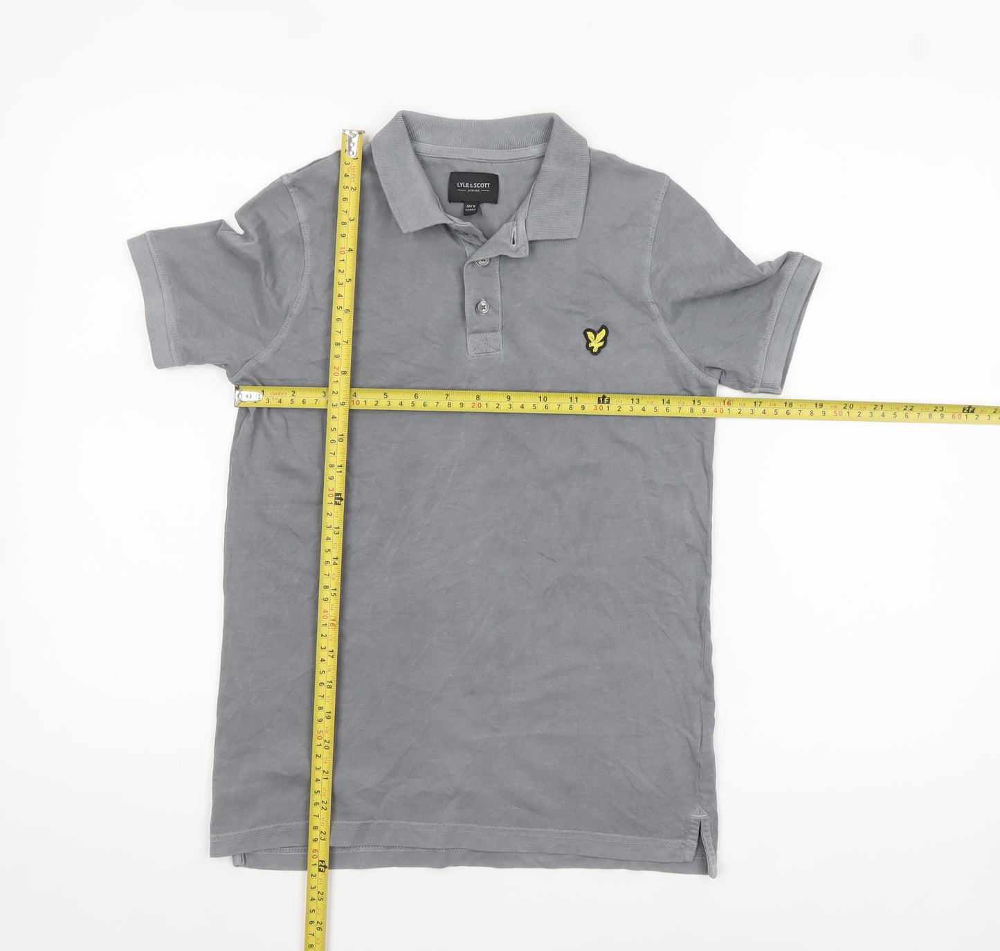 Lyle & Scott Boys Grey Polo Shirt 10-11 Years Cotton Button Collar