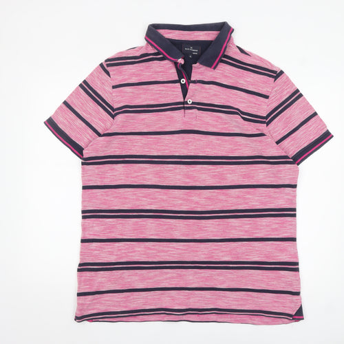 Marks and Spencer Blue Harbour Men's Pink Striped Polo Shirt XL Slim Fit