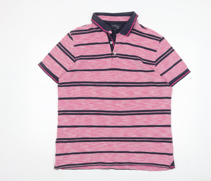 Marks and Spencer Blue Harbour Men's Pink Striped Polo Shirt XL Slim Fit