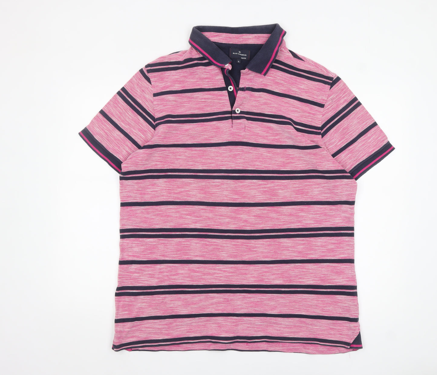 Marks and Spencer Blue Harbour Men's Pink Striped Polo Shirt XL Slim Fit