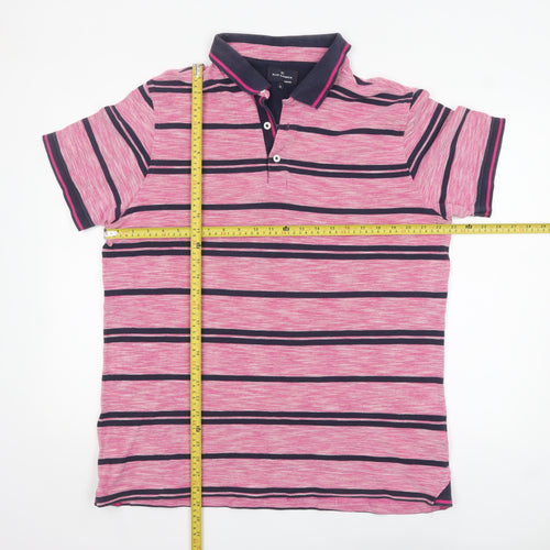 Marks and Spencer Blue Harbour Men's Pink Striped Polo Shirt XL Slim Fit