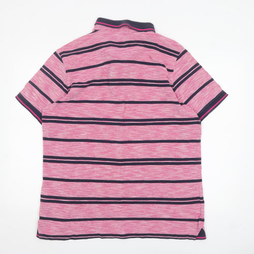 Marks and Spencer Blue Harbour Men's Pink Striped Polo Shirt XL Slim Fit