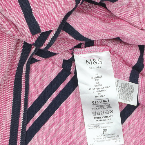 Marks and Spencer Blue Harbour Men's Pink Striped Polo Shirt XL Slim Fit