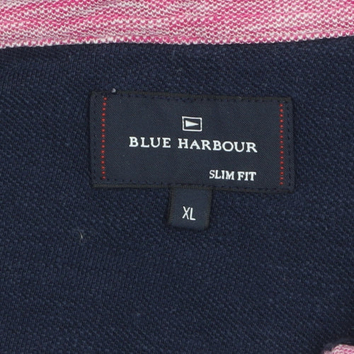 Marks and Spencer Blue Harbour Men's Pink Striped Polo Shirt XL Slim Fit
