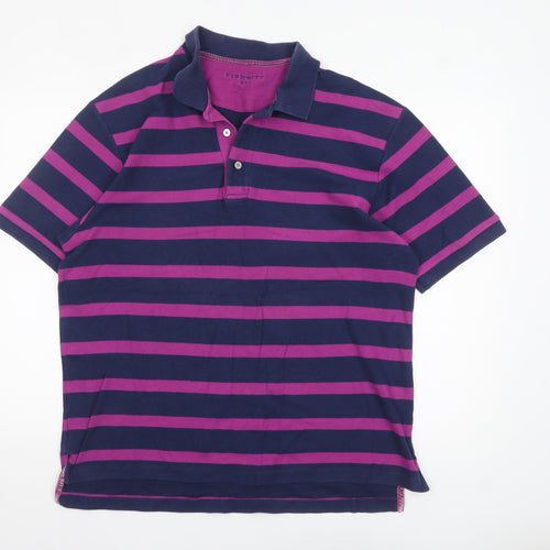 Tyrwhitt Men's Blue & Purple Striped Polo Shirt XL Cotton