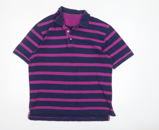 Tyrwhitt Men's Blue & Purple Striped Polo Shirt XL Cotton