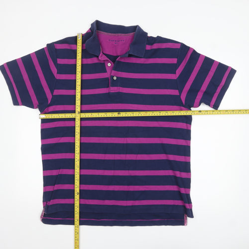 Tyrwhitt Men's Blue & Purple Striped Polo Shirt XL Cotton