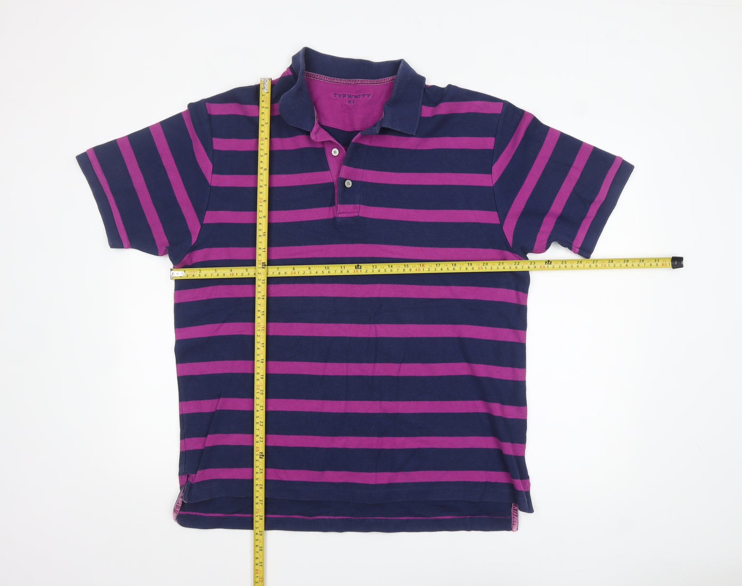 Tyrwhitt Men's Blue & Purple Striped Polo Shirt XL Cotton