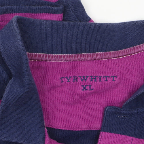 Tyrwhitt Men's Blue & Purple Striped Polo Shirt XL Cotton