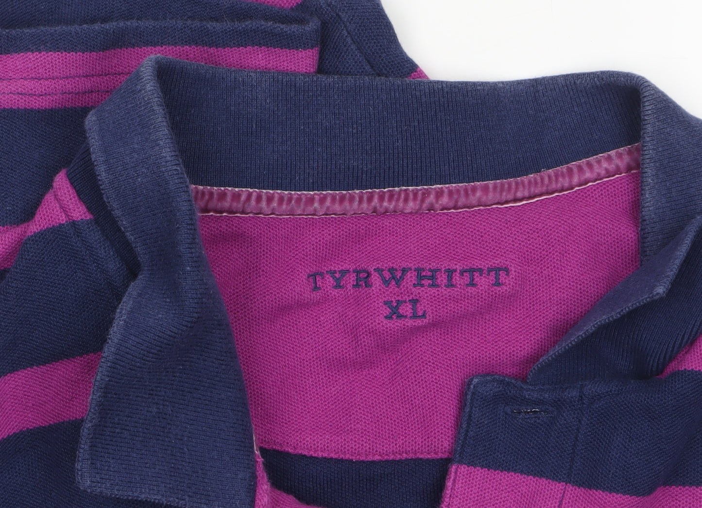 Tyrwhitt Men's Blue & Purple Striped Polo Shirt XL Cotton