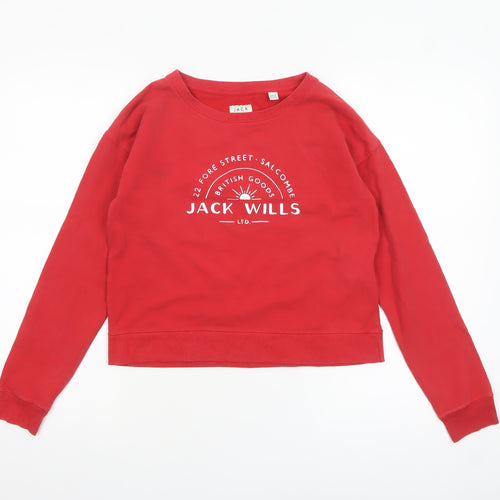 Jack Wills Womens Red Cropped Long Sleeve Crew Neck T-Shirt Size 8