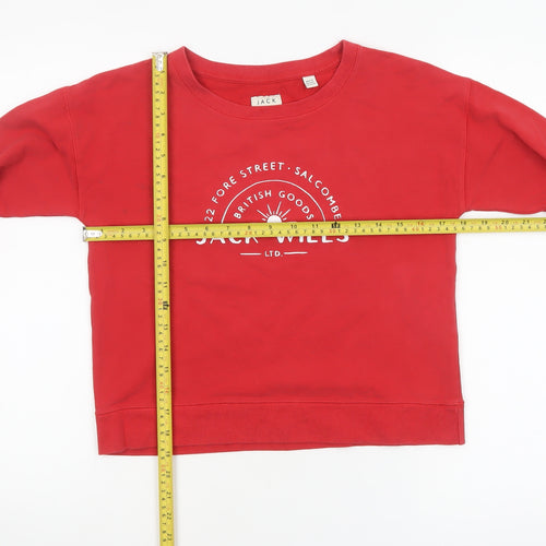 Jack Wills Womens Red Cropped Long Sleeve Crew Neck T-Shirt Size 8