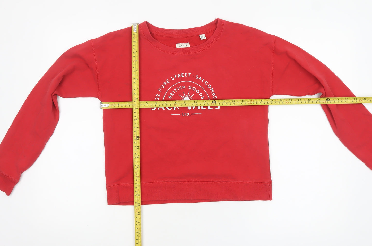 Jack Wills Womens Red Cropped Long Sleeve Crew Neck T-Shirt Size 8