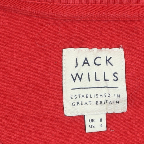 Jack Wills Womens Red Cropped Long Sleeve Crew Neck T-Shirt Size 8