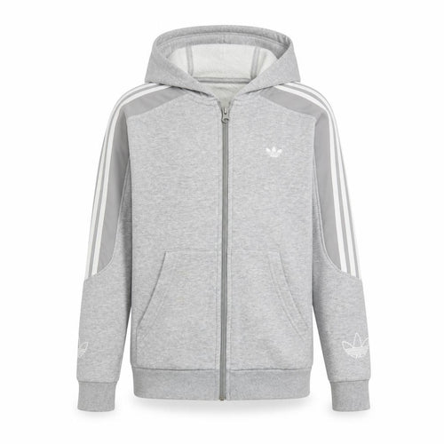 Adidas Boys Grey Full Zip Hoodie 11-12 Years Hooded Logo Sportswear