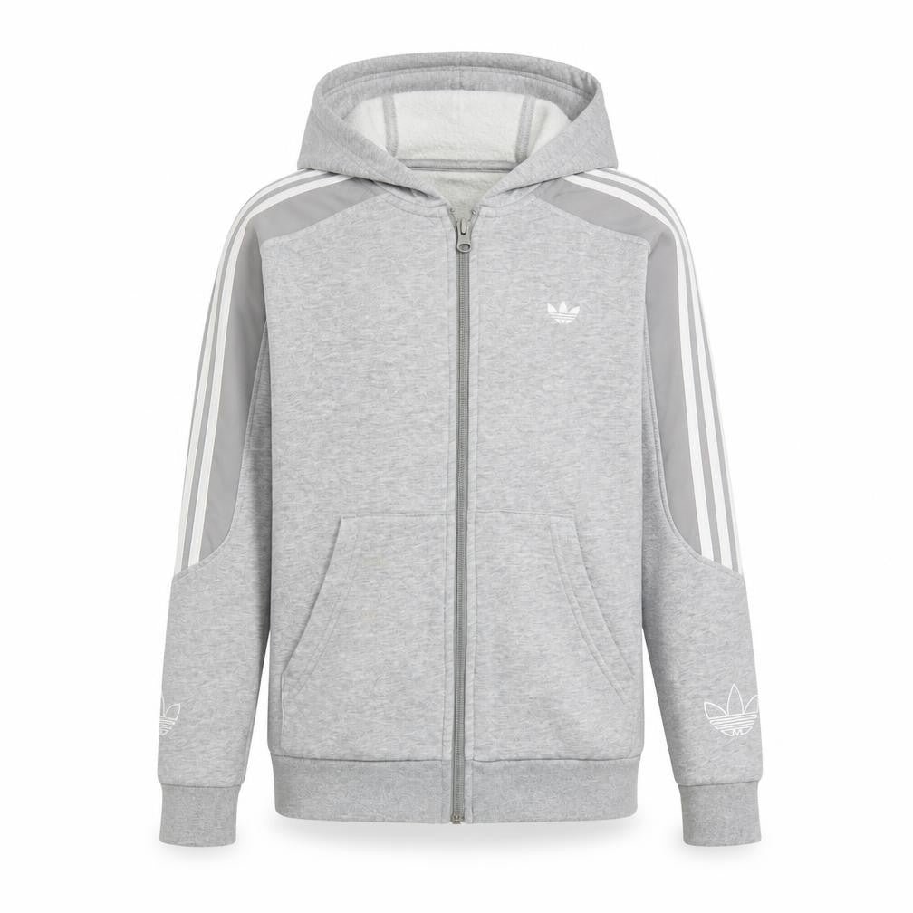 Adidas Boys Grey Full Zip Hoodie 11-12 Years Hooded Logo Sportswear