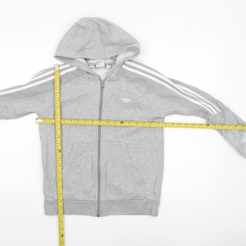 Adidas Boys Grey Full Zip Hoodie 11-12 Years Hooded Logo Sportswear