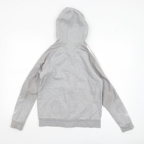 Adidas Boys Grey Full Zip Hoodie 11-12 Years Hooded Logo Sportswear