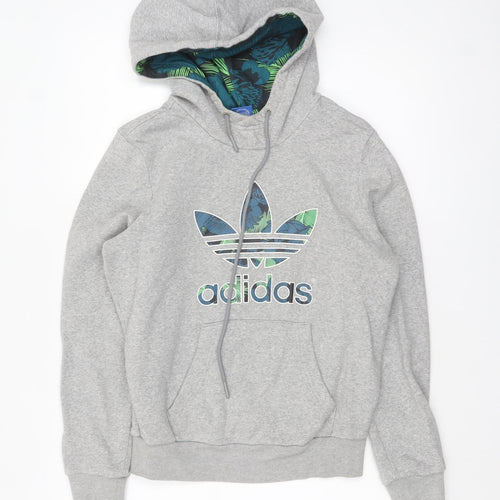 Adidas Womens Grey Hooded Pullover Hoodie Size S Floral Lined