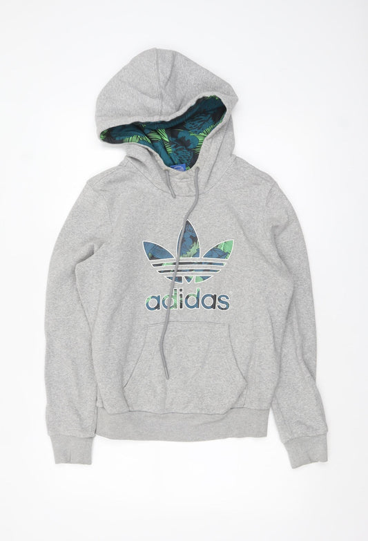 Adidas Womens Grey Hooded Pullover Hoodie Size S Floral Lined