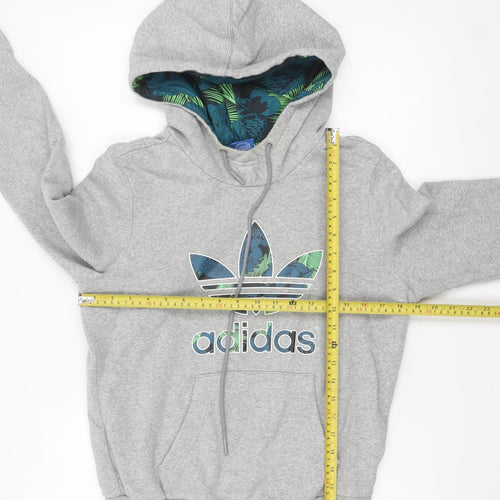 Adidas Womens Grey Hooded Pullover Hoodie Size S Floral Lined